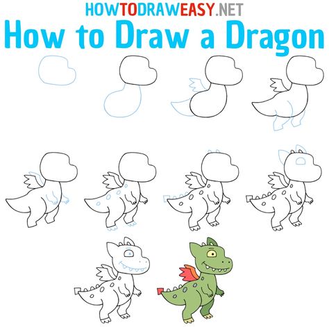 How to Draw a Dragon Step by Step Easy #HowtoDrawaDragon #DragonDrawing #CuteDrawing #DrawingForKids #DrawingTutorials #CuteDragonDrawing #BabyDragon Scary Mythical Creatures, Christmas Drawings For Kids, Easy Fish Drawing, Draw A Dragon, Draw Book, Easy Dragon Drawings, Very Easy Drawing, Easy Christmas Drawings, Fractured Fairy Tales