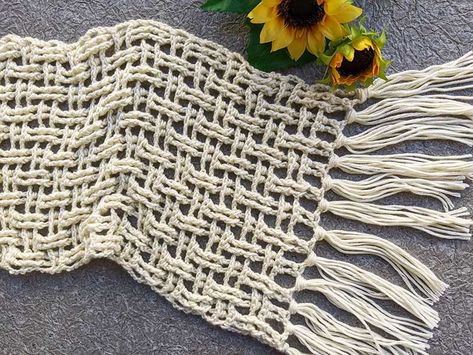 Free Crochet Lace Spring Scarf Pattern - Crochet Bits Lace Crochet Scarf, Crochet Lace Scarf Pattern, Crochet Triangle Shawl, Crochet Lace Scarf, Crochet Bodies, Treble Crochet, Spring Scarf, Trees And Flowers, Crochet Beret