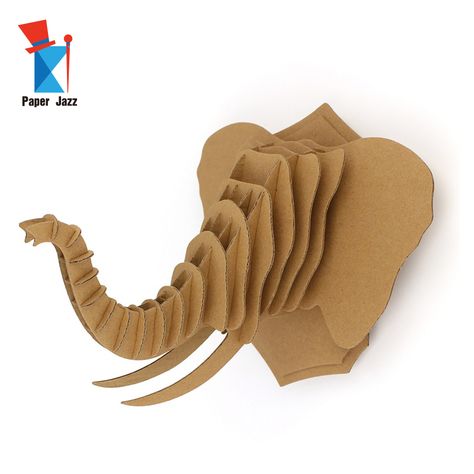 Cardboard Animals, Cardboard Mask, Cardboard Puzzle, Diy Puzzle, Diy Puzzles, Cardboard Sculpture, Animal Wall Decor, Cardboard Art, Elephant Head