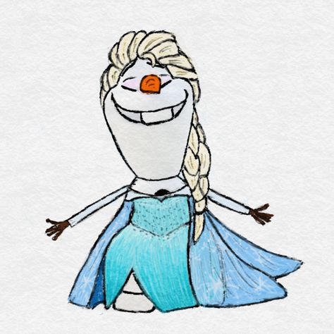 Olaf [as Elsa] (Drawing by TortallMagic @deviantART) #Frozen Olaf Drawing, Elsa Drawing, Frozen Drawings, Frozen Snowman, Disney Olaf, Disney Art Drawings, Princess Drawings, Easy Canvas Painting, Frozen Disney