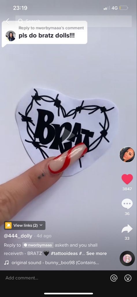 Brats Doll Tattoos, Bratz Inspired Tattoo, Bratz Logo Tattoo, Brat Tattoo Ideas, Bratz Tattoo Idea, Spoiled Brat Tattoo, Brat Tattoos For Women, Bratz Doll Tattoo Ideas, Bratz Doll Tattoo