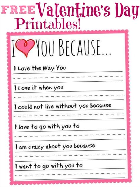 I Love You Because Valentines Day Printable Quotes Valentines Day, Cadeau St Valentin, Valentinstag Party, Happy Hearts Day, Printables For Kids, Valentine's Day Printables, Valentine Crafts For Kids, Heart Day, Valentines Day Activities