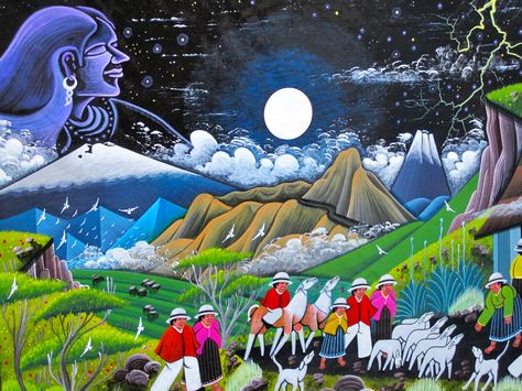 Ecuadorian Art Ecuadorian Aesthetic, Ecuador Painting, Composition Comic, Ecuadorian Art, Ecuadorian Culture, Ecuador Art, South American Art, Inca Empire, Colorful Murals