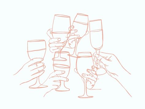 Cheers Drawing, Congrats Card, Drinks Design, Wedding Drink, 그림 그리기, Pressed Flowers, Line Drawing, Girls Night, Global Community