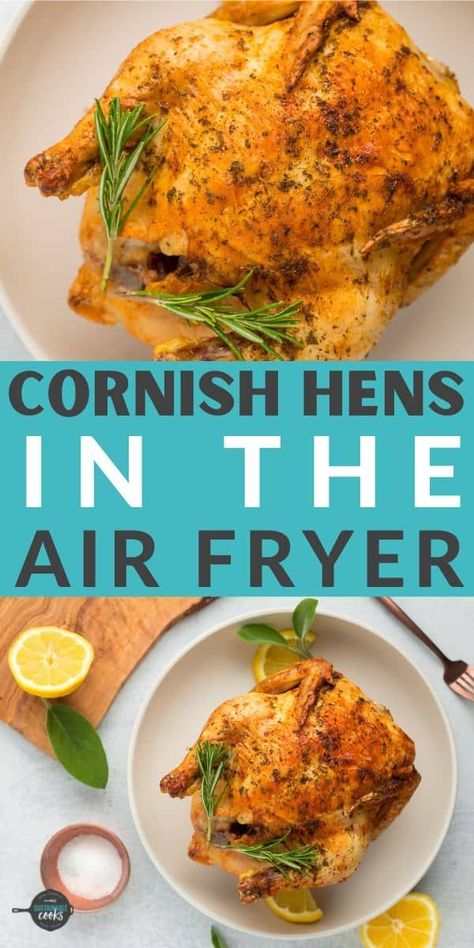 Learn how to make the perfect Air Fryer Cornish Hens for a fast and delicious meal. These tender and delicious game hens look like an elegant meal but are perfect for a busy weeknight. Cornish Hen In Air Fryer, Air Fryer Cornish Hen Recipe, Air Fryer Cornish Hen, Cooking Cornish Hens, Cornish Game Hen Recipes, Cornish Hen Recipe, Game Hens, Cornish Hen, Cornish Game Hen