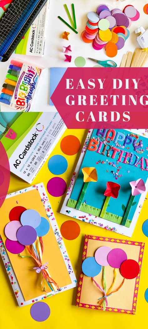 Easy DIY Greeting Cards made with cardstock, a hot glue gun and popcisle sticks. #diycrafts #diyprojects #cardstock #diygreetingcards Flowers Paper Craft, Diy Greeting Cards, Make Paper Flowers, Craft Board, Easy Paper Flowers, Parenting Boys, Paper Crafts Card, How To Make Paper Flowers