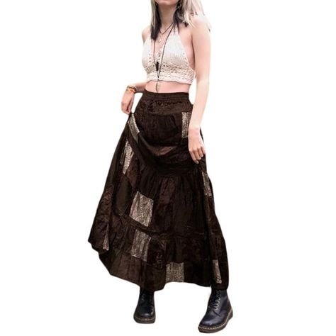 Musuos Women Vintage Brown Patchwork Long Skirts Printed Boho Grunge Fairycore Retro Pleated Skirts Kawaii Holiday Women Streetwear - Walmart.com Retro Skirts, Skirts Boho, Indie Dresses, Floral Print Maxi Skirt, Length Check, Peasant Skirt, Fairycore Clothes, Retro Skirt, Fantasy Style