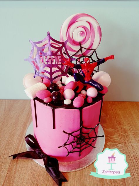 Girly Spiderman Party, Gwen Stacy Cake, Spidergirl Cake, Ghost Spider Cake, Spidey Cake, Dc Cake, Deadpool Cake, Pastel Rectangular, Spider Cake