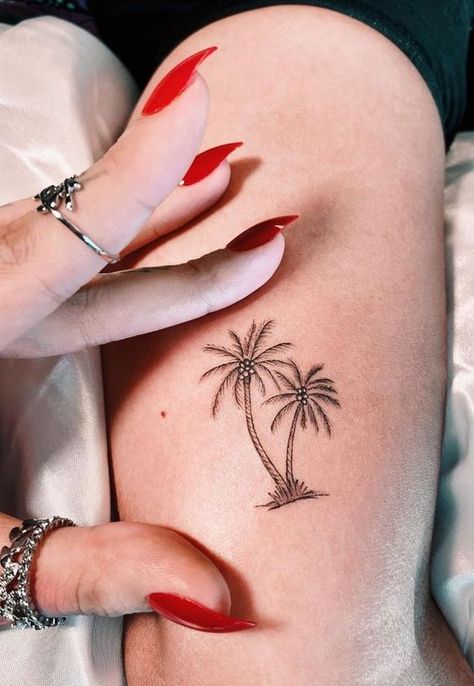 Palm Tree With Coconut Tattoo, Coconut Tree Tattoo, Turkey Tattoos, Coolest Tattoos, Mini Tattoo Ideas, Maple Tree Tattoos, Palm Tree Tattoo Ankle, Matching Bff Tattoos, Tato Minimal