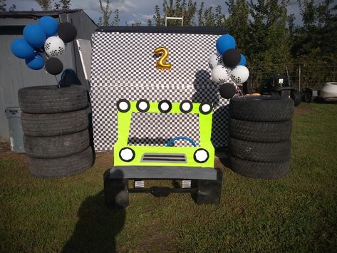 Photo prop monster truck Monster Truck Photo Booth, Birthday Thoughts, Monster Jam Birthday Party, Monster Jam Birthday, Truck Photo, Monster Truck Party, Truck Party, Fourth Birthday, Monster Jam