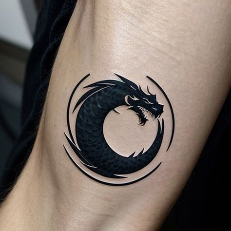 Dragon Power Tattoo for arm - Creative Tattoo Ideas Coiling Dragon Tattoo, Circular Dragon Tattoo, Infinity Dragon Tattoo, Circle Dragon, Circle Tattoo Design, Circular Tattoo, Creative Tattoo Ideas, Spiral Tattoos, Dragon Designs