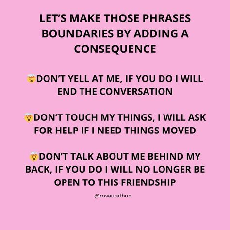 I love you but repeating it over and over isn’t a boundary 🤯 My client was stressed with a capital S that her boundary had been crossed She let them know it was not ok I asked if she implemented a consequence and she said ⤵️ “I don’t want to cut her out of my life for this, that feels extreme” 💡 my beautiful client didn’t know what a consequence was Maybe you don’t either You don’t need to cut everyone out the moment they cross your boundary - consequences can be simple What you need ... Be Simple, She Said, Counseling, Boundaries, Of My Life, My Life, I Love You, Love You, I Love