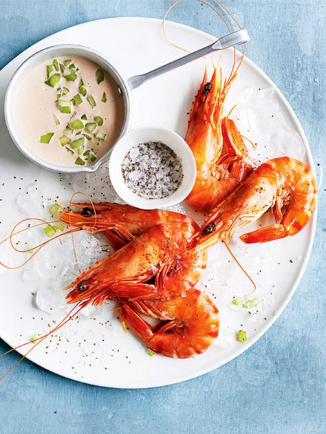 Christmas Party Starters | Donna Hay Donna Hay Christmas, Seafood Branding, Prawns Recipes, Fresh Prawns, Easy Canapes, Australian Recipes, Donna Hay Recipes, Chowder Recipes Seafood, Seafood Feast