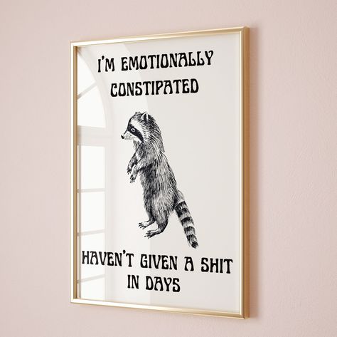 Retro Raccoon Poster, Physical Print (Unframed), Funny Raccoon Wall Art, Rude Home Office Decor, Funny Trendy Wall Decor, Preppy Wall Art by PindaMae on Etsy Raccoon Poster, Wall Decor Preppy, Quotes Savage, Preppy Wall Art, Wall Art Funny, Trendy Wall Decor, Funny Raccoon, Raccoon Funny, Baddie Quotes