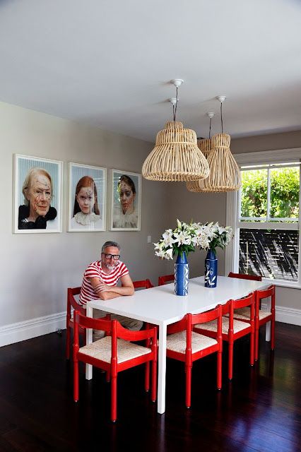 Birthday Chair, Red Dining Chairs, Red Chairs, Red Dining Room, Red Chair, Karen Walker, Dining Room Walls, White Table, Vintage Chairs