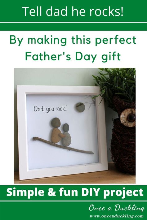 Ever seen an idea and know you can totally make this yourself?  Well, this pebble art picture was one of them!  Perfect for Father's Day and a simple DIY project for your home.  And on a budget too!  Check out the "how to" on creating your own rock picture in no time.  And of course you don't have to make it for Father's Day.  There are loads of different designs, including "our family rocks".  Check out the post with video to see exactly how you can make your own. Rock Fathers Day Craft, Our Family Rocks, Father’s Day Gifts Diy Fishing, Father’s Day Pebble Art, Family Rocks, Rock Family, Homemade Fathers Day Gifts, Rock Gifts, Budget Crafts