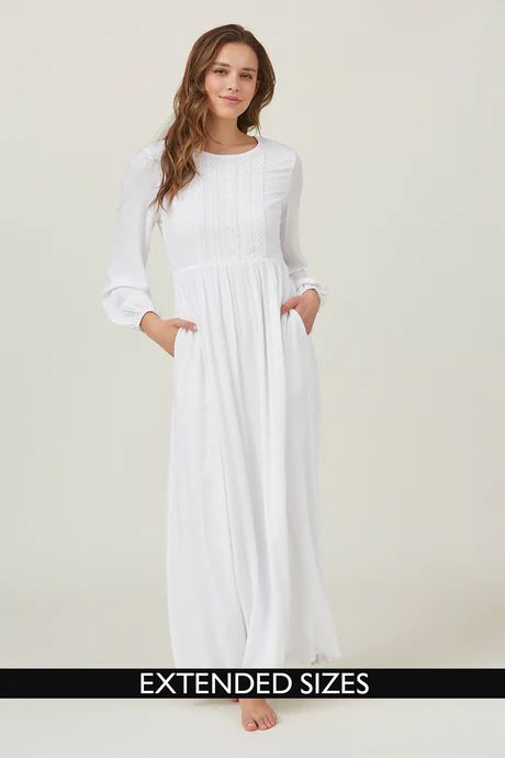 Explore our collection of LDS temple dresses and discover a new kind of temple dress with a modern style. Don't settle for the bed sheet style temple dress anymore. Simple Long White Dress, Lds Temple Clothing, Lds Temple Dress, Temple Dresses, Temple Dress, Lds Temple, Crochet Lace Trim, Long White Dress, Puff Long Sleeves