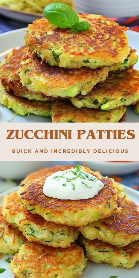 Zucchini Patties: Tastier Than Meat! Ingredients: Zucchini: 4 small, grated Carrot: 1 medium, grated Potato: 1 medium, grated Eggs: 2 large White Breadcrumbs: About 1/2 cup (for binding and coating) Cheese: 100 grams (about 3.5 oz), grated Garlic: 3 cloves, minced #Zucchini #Patties Large Zucchini Recipes, Zucchini Patties Recipes, Cheese Patties, Zucchini Patties, Potato Patties, Grated Potato, 15 Minute Meals, Appetizer Bites, Zucchini Recipes