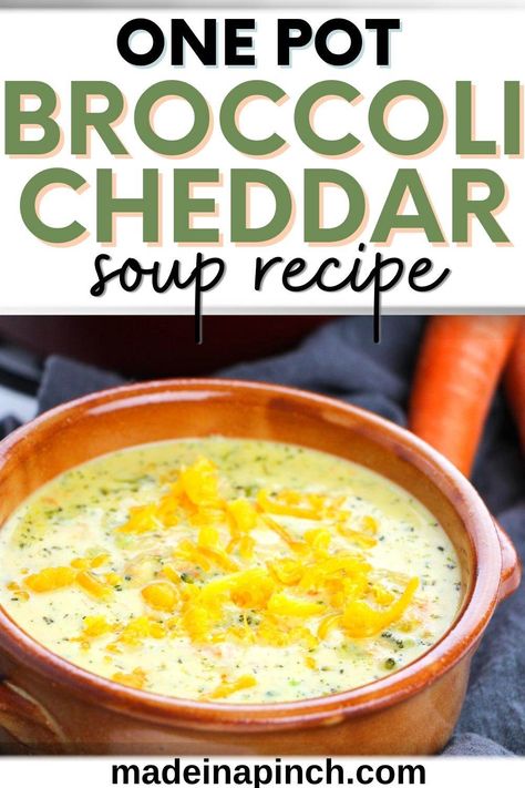 This Broccoli Cheddar Soup is a healthy one-pot take on the Panera classic! It's easy, cheesy, and ready in just minutes. This soup will be your family's new favorite! Good-bye Panera Bread, hello eating at home! #broccolicheesesoup #broccolisoup #paneracopycat #broccolicheddarsoup Copycat Panera Broccoli Cheddar Soup, Turkey Rice Soup, Dr Food, Best Soups, Broccoli Cheddar Soup Recipe, Cheddar Soup Recipe, Eating At Home, Copycat Panera, Soups Recipes