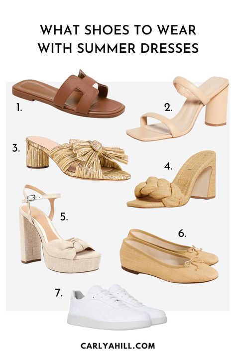 What Shoes To Wear With Summer Dresses Summer Dress With Sandals, Shoes To Wear With Dresses, What Shoes To Wear, Satin Ballet Flats, Nyc Lifestyle, Lifestyle Influencer, Special Occasion Shoes, White Linen Dresses, Woven Sandals