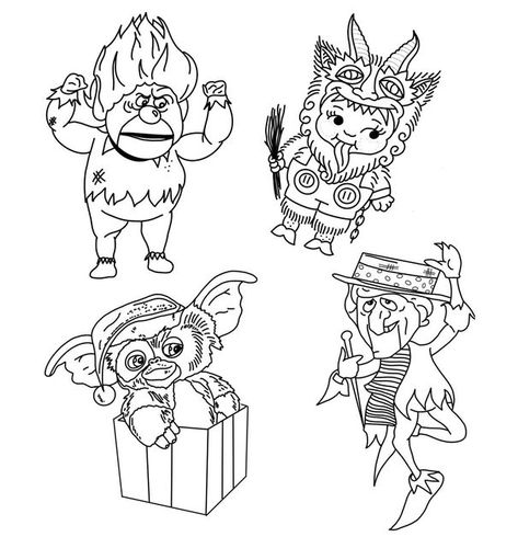 Krampus Tattoo Flash, Christmas Flash Art, Christmas Tattoo Flash Sheet, Christmas Flash Sheet, Christmas Flash Tattoo, Christmas Tattoo Flash, Krampus Tattoo, Christmas Tattoo Ideas, Christmas Tattoos