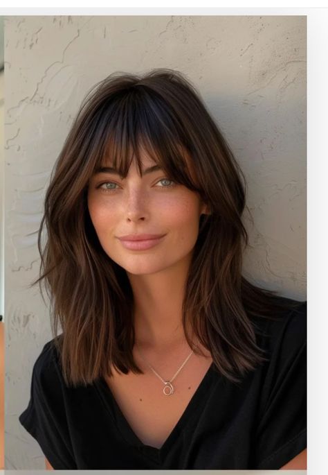 Shoulder Length Hair With Face Framing Bangs, Bangs With Face Frame, Bangs With Long Bob, Shoulder Length Hair With Long Bangs, Shoulder Length Hair With Bangs Straight, Curtain Bangs Dark Hair, Curtain Bangs Short Hair Straight, Long Hair With Short Bangs, Straight Lob With Bangs