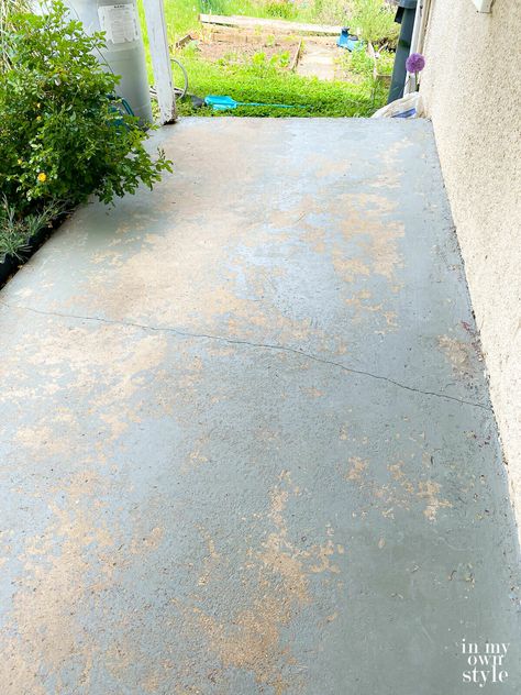 Concrete Path Makeover, Concrete Steps Makeover, Painted Cement Patio, Tongue And Groove Porch, Best Concrete Paint, Outdoor Concrete Floors, Stenciled Concrete Floor, Painted Porch Floors, Concrete Front Porch