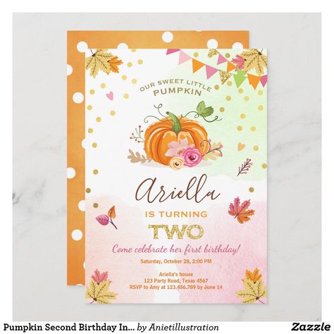 Pumpkin First Birthday, Fall Pink, Pumpkin Birthday, 2nd Birthday Invitations, Girl Birthday Themes, Girl 2nd Birthday, Pumpkin Party, Pumpkin Theme, Birthday Invitations Girl