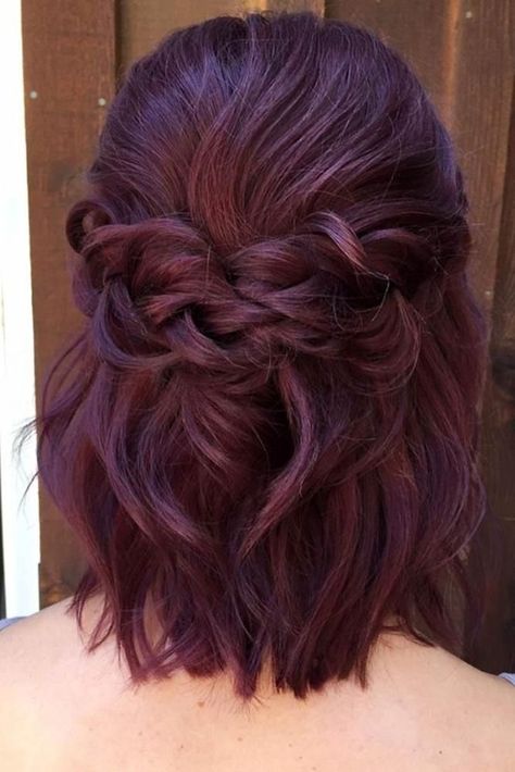 30 Wedding Hair Half Up Ideas ❤ wedding hair half up swept textured on short hair heidimariegarrett via instagram #weddingforward #wedding #bride #weddinghair #weddinghairhalfup Fancy Hairstyles For Medium Length Hair, Deep Purple Hair, Wedding Hair Half, New Short Hairstyles, Fancy Hair, Formal Hair, Bridesmaid Hair Short, Peinados Fáciles Para Cabello Corto, Bride Hair