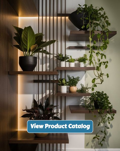 Transform your living space with this chic and modern indoor plant display using floating wooden shelves. this indoor plant display effortlessly blends greenery with stylish design, offering a cozy and inviting atmosphere. Follow us for more indoor garden with floating shelves and home decor! Wooden Wine Holder, Indoor Plant Display, Plant Display Ideas, Wall Mounted Planters, Wooden Patios, Wooden Arch, Plant Display, Wooden Chopping Boards, Wooden Headboard