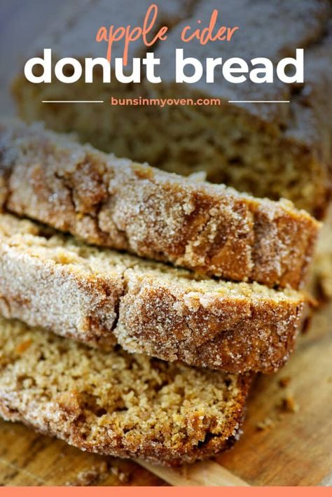 Baked Bread Desserts, Apple Donut Bread, Autumn Apple Bread Wreath, Apple Cider Donuts Bread, Cider Donut Bread, Spiced Apple Cider Donut Loaf With Cinnamon Sugar Crust, Autumn Quick Breads, Apple Cider Bread Machine Recipe, Apple Cider Loaf Bread