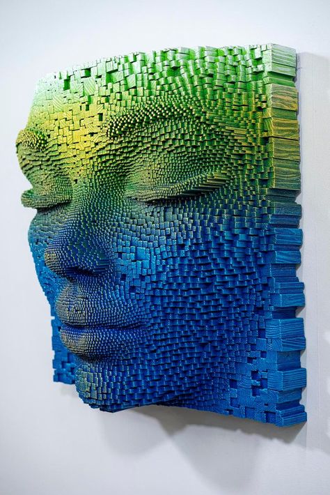 Pixelated Face Sculptures by Gil Bruvel Gil Bruvel, Sculpture Art Projects, Diy Furniture Videos, Jaali Design, Obey Art, Wood Sculptures, Trash Art, Unique Sculptures, Relief Sculpture