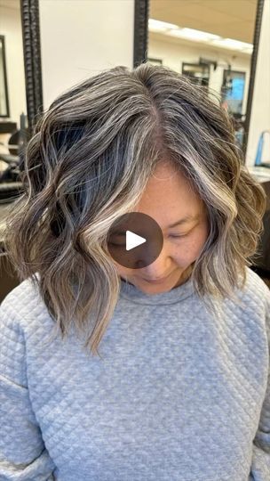 Grey Hair Young, Root Tap, Rich In Love, Carmel Highlights, Grey Blending, Hair Transition, Frizz Free Hair, Transition To Gray Hair, Lob Haircut