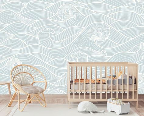 Sea Waves Peel and Stick Wallpaper Removable Blue-white Wave Mural Self Adhesive or Pre-pasted Wallpaper Boho Wall Art - Etsy Canada Wave Mural, Kindergarten Wallpaper, Beach Nursery, Wallpaper Boho, Ocean Nursery, Nursery Room Inspiration, Waves Wallpaper, Beach Wallpaper, Wallpaper Removable