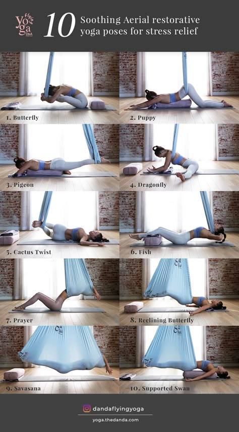 Hammock Yoga Pose, Aerial Yoga Exercises, Aerial Yin Yoga, Restorative Aerial Yoga Poses, Aerial Yoga Sequence, Restorative Aerial Yoga, Trapeze Yoga, Aerial Pilates, Aerial Silks Beginner