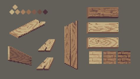 Pixel Art Wood Floor, Books Pixel Art, Pixel Art Characters 32x32, Furniture Pixel Art, Pixel Art Wood Texture, Texture Practice, Pixel Texture, Wooden Sign Posts, Pixel Art Grass Tileset