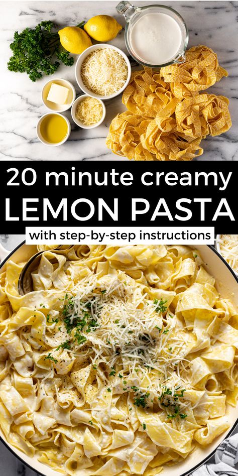 Heavy Cream Recipes Dinner Pasta, Creamy Lemon Pasta Salad, Simple Butter Sauce For Pasta, Creamy Butter Pasta, Lemon Butter Pasta Recipes, Pasta Meals For One, Pappardelle Recipes Vegetarian, Lemon Pasta With Salmon, Homemade Pasta For One