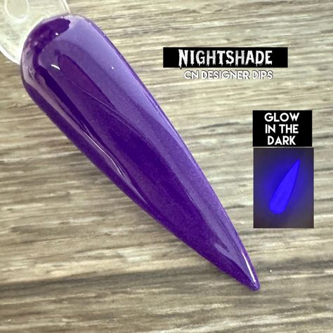 Dip Powder - Acrylic Powder - CN Designer Dips -Nightshade is a deep neutral toned purple solid with a soft violet glow in the dark  *Please note that in order for this color to glow, it must be stirred well before use and nails need to be exposed to UV or Sunlight first. This is more of a soft subtle glow due to the pigment in the solid powder Our colors are formulated to be used as dip powder, but most colors can also be used as acrylic with monomer. See our FAQ regarding texture and differences, or contact us for more info!  TIPS: Glitters require a final layer of clear dip powder, or gel, to smooth and protect. Laying the nail flat into the powder and gently pressing down any pieces provides the best coverage. We also recommend capping any solid neons in our 20/20 clear dip powder as w Nail Glow, Dip Nail, Nail Dip, Beauty Make-up, Benzoyl Peroxide, Gel Top Coat, Nail Products, Dip Powder Nails, Dipped Nails