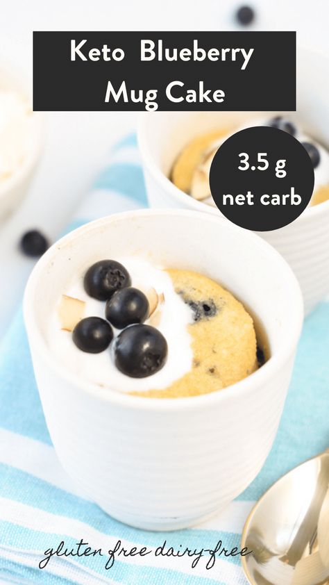 This keto blueberry mug cake is a moist microwave keto cake in a mug ready in 90 seconds to fix all your sweet cravings in no time. Bonus, one of these keto mug cake contains only 3.5 g net carbs so you can indulge without blowing up your carb count Blueberry Mug Cake, Low Carb Blueberry, Gluten Free Mug Cake, Low Carb Mug Cakes, Diet Lunch, Mug Cake Recipe, Ketogenic Desserts, Keto Mug Cake, Postre Keto