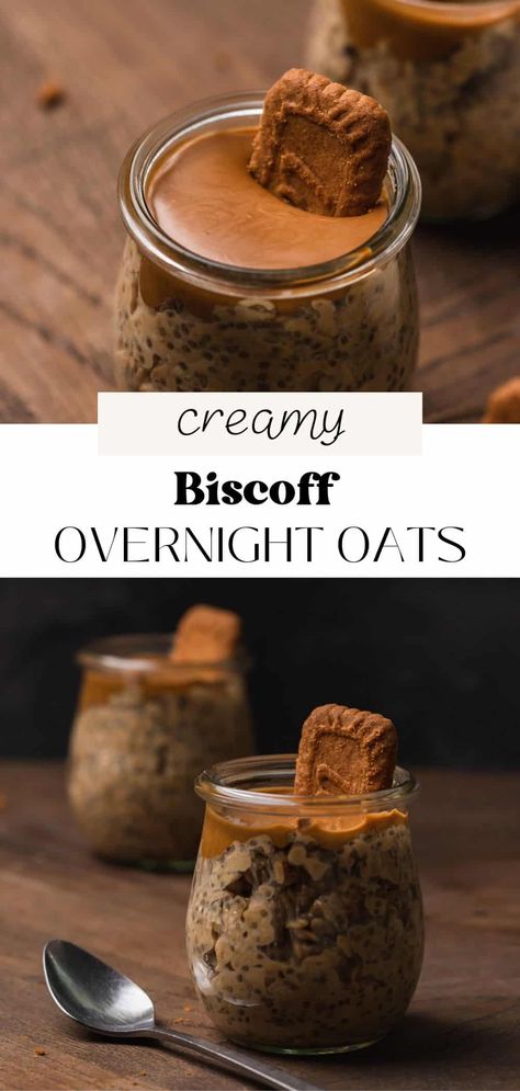 These biscoff overnight oats are made with Lotus Biscoff spread (aka cookie butter) and are creamy and indulgent with a warm, caramelized flavor. They'll make you feel like you're having dessert for breakfast while the nutrients in the oats and chia seeds will keep you feeling good and satisfied throughout the day. Overnight Oats Parfait, Oat Pudding, Biscoff Chia Pudding, Overnight Oats Blended, Overnight Oats Flavors, Overnight Biscoff Oats, Biscoff Baked Oats, Biscoff Overnight Oats, Healthy Biscoff