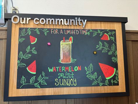 Watermelon mint chalk art Chick-fil-A community board Watermelon Mint, Community Boards, Chick Fil A, Chalk Art, Chalkboard, Watermelon, Chalk, Mint