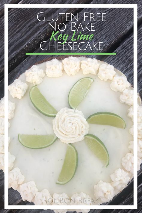 Gluten Free No Bake Key Lime Cheesecake Recipe - perfect summer dessert recipe Gluten Free Key Lime, No Bake Key Lime Cheesecake, Key Lime Cheesecake Recipe, Gluten Free No Bake, No Bake Key Lime, Bake Gluten Free, Mouthwatering Desserts, Key Lime Cheesecake, Gluten Free Main Dishes