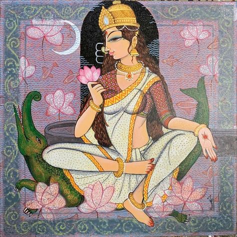 Varsha Kharatmal on Instagram: “Ganga, 25"x24", acrylic on canvas,” Season Art, Tiger Art, Indian Art Paintings, Painting Videos, Drawing Prints, Indian Art, Festive Season, Acrylic On Canvas, Diwali