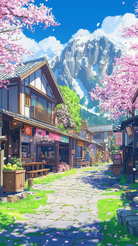 #Aesthetic #Wallpaper #iPhone #aiwallpaper #aiart #wallpapers #anime #animewallpaper Cherry Blossom Village, Your Name Wallpaper, Running Pictures, Anime Places, Playlist Spotify, Wallpapers Anime, Aesthetic Wallpaper Iphone, Iphone 6 Wallpaper, Art Landscapes