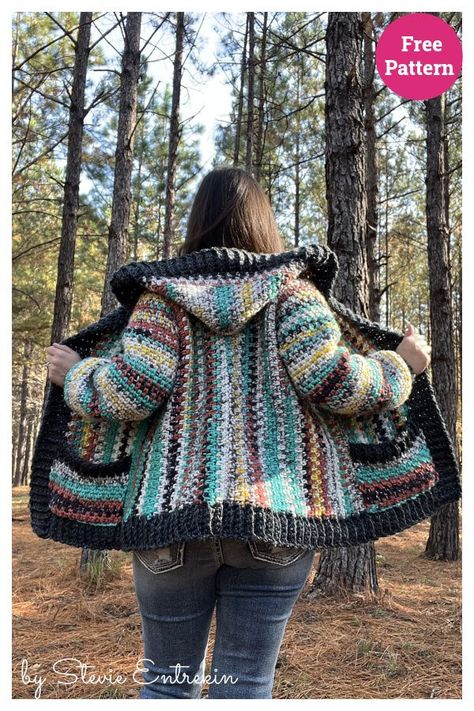 Katy Cardigan Free Crochet Pattern Hooded Cardigan Pattern, Scrap Yarn Crochet, Crochet Hooded Scarf, Crochet Cardigan Pattern Free, Hood Design, Crochet Hoodie, Crochet Cardigans, Crochet Blanket Designs, Crochet Ladies Tops