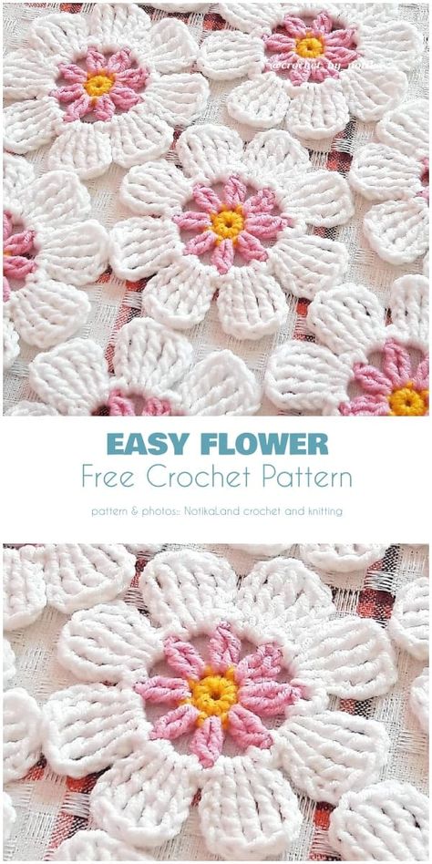 Charming Flower Appliques - Free Crochet Patterns Crochet Flower Pattern, Beau Crochet, Flowers Easy, Gift Flowers, Crochet Flowers Free Pattern, Confection Au Crochet, Easy Crochet Patterns Free, Crochet Fun, Pola Amigurumi