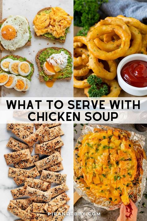 Collage of foods to pair with a hearty bowl of chicken soup. Vegetarian Panini, Pip And Ebby, Cream Cheese Sandwiches, Sauteed Cabbage, Mac And Cheese Bites, Cheese Sandwich Recipes, Are Ideas, Healthy Dinner Options, Steamed Green Beans