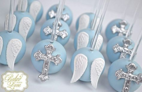 First communion Baptism Cake Pops, Christening Cookies, Christening Banner, Baptism Cookies, Gold Dessert, First Communion Decorations, Communion Decorations, Baby Boy 1st Birthday Party, 2 Birthday Cake