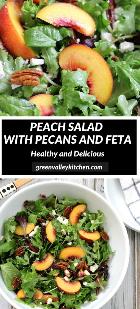 Summer Salad With Peaches, Fresh Peach Salad Recipes, September Food, Healthy Peach Recipes, Peach Salad Recipes, Salad With Pecans, Healthy Vegetarian Lunch, Valley Kitchen, Vacation Food