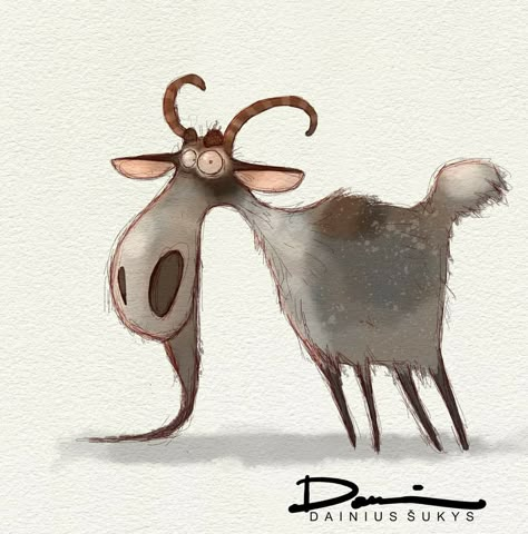 Funny Goat Drawing, Goat Character Design, Stuff To Draw Animals, Cartoon Goat, Goat Illustration, Animal Clip Art, Whimsical Art Paintings, Goats Funny, Baby Painting